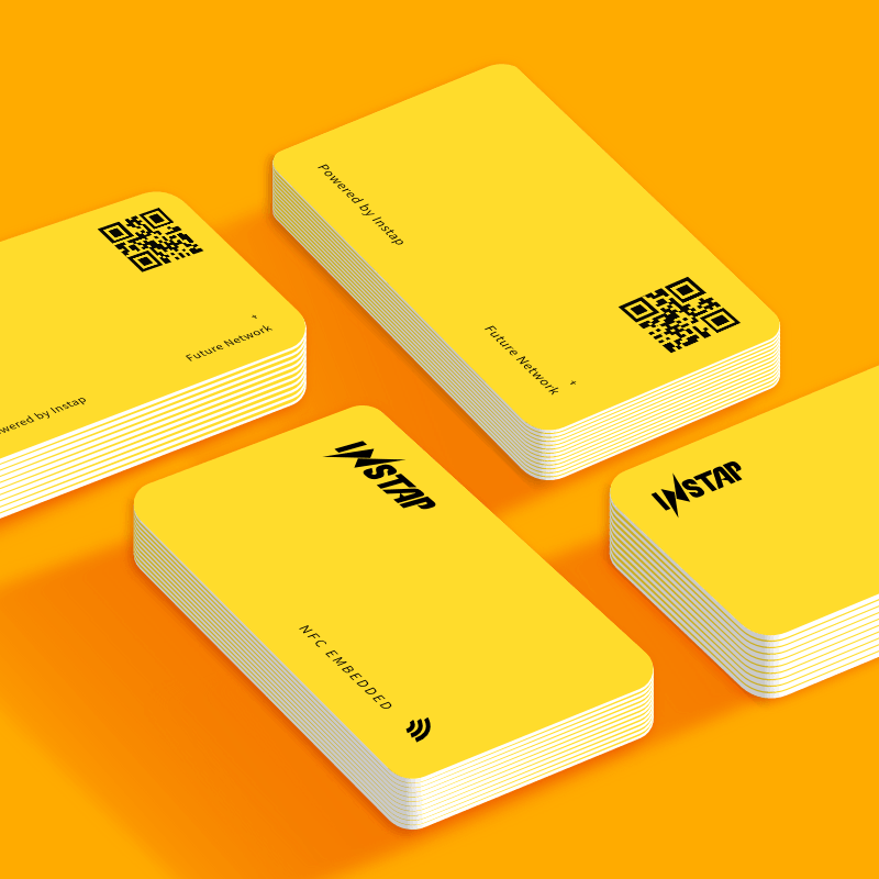 Instap Card, yellow, side view, company card, digital business card, web3, earn crypto, networking, ultimate connection solution